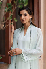 Mint Green Mirror Work Georgette Chiffon Salwar Kameez (3-Piece) - Image 3