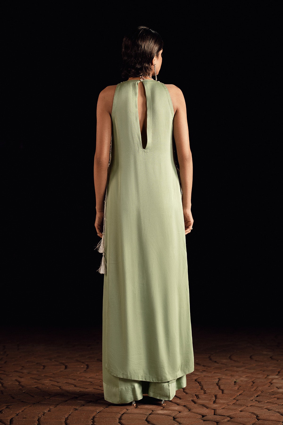 Pakistani Apple Green Embellished Georgette Salwar Kameez (2-Piece) - Image 3