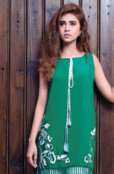 Viridian Green Embroidered Georgette Chiffon Salwar Kameez (2-Piece) - Image 3