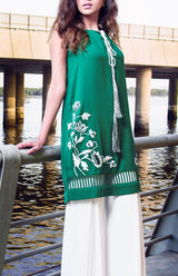 Viridian Green Embroidered Georgette Chiffon Salwar Kameez (2-Piece) - Image 6