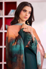 Emerald Green Embroidered Georgette Chiffon Co-ord Set (3-Piece) - Image 3