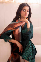 Emerald Green Embroidered Georgette Chiffon Co-ord Set (3-Piece) - Image 5