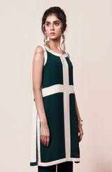 Green Colour Block Georgette Chiffon Salwar Kameez (2-Piece) - Image 4