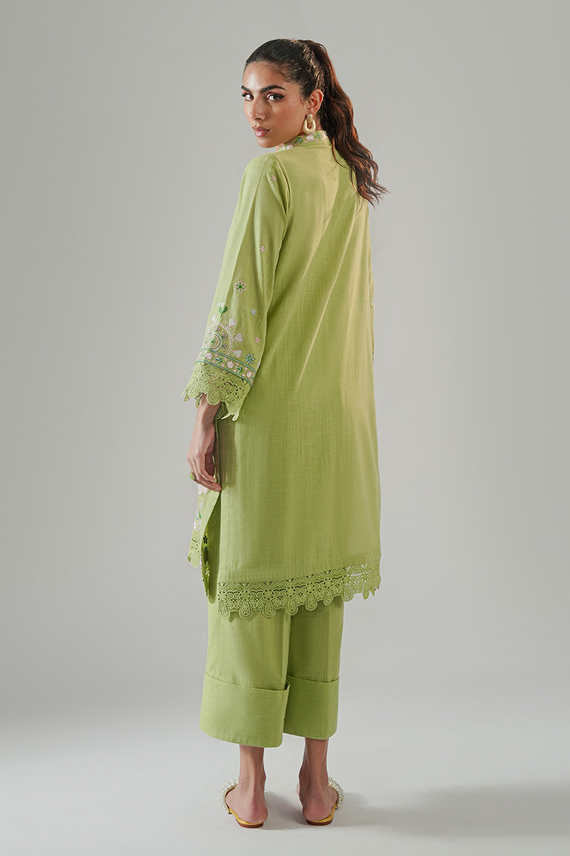Green Embroidered Irish Cotton Kurta Set (2-Piece) - Image 4