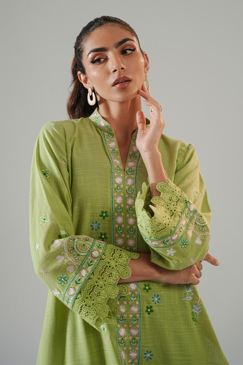 Green Embroidered Irish Cotton Kurta Set (2-Piece) - Image 5