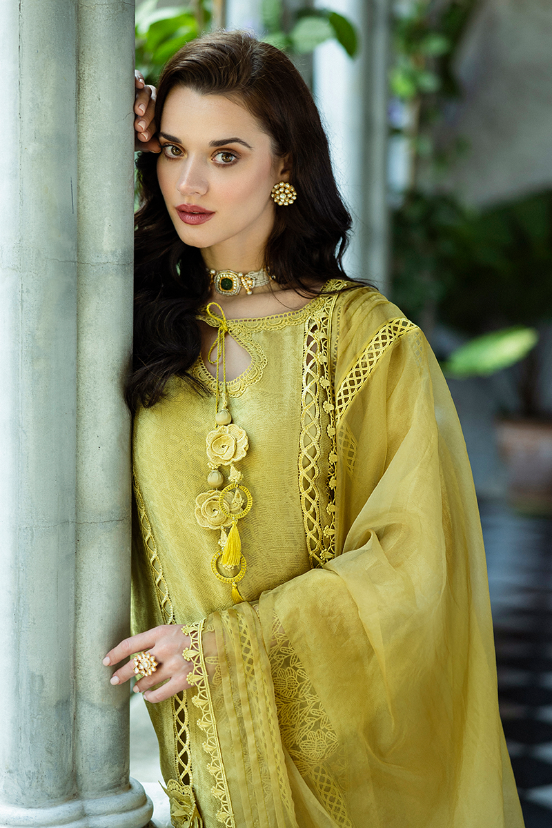 Olive Jacquard Salwar Kameez (3-Piece) - Image 15