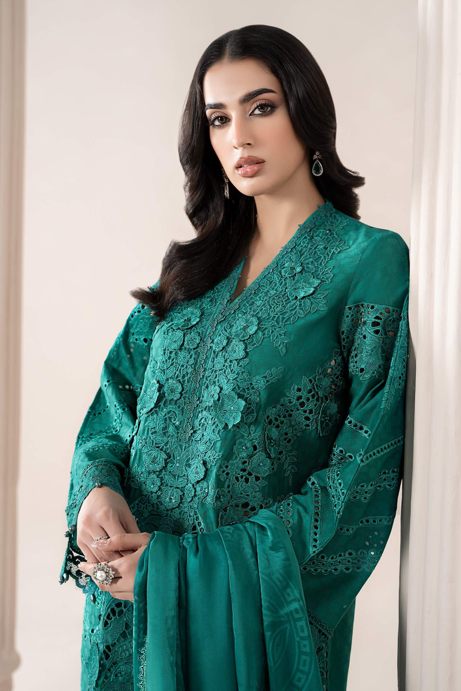 Sea Green Embroidered Jacquard Lawn Suit (3-Piece) - Image 3