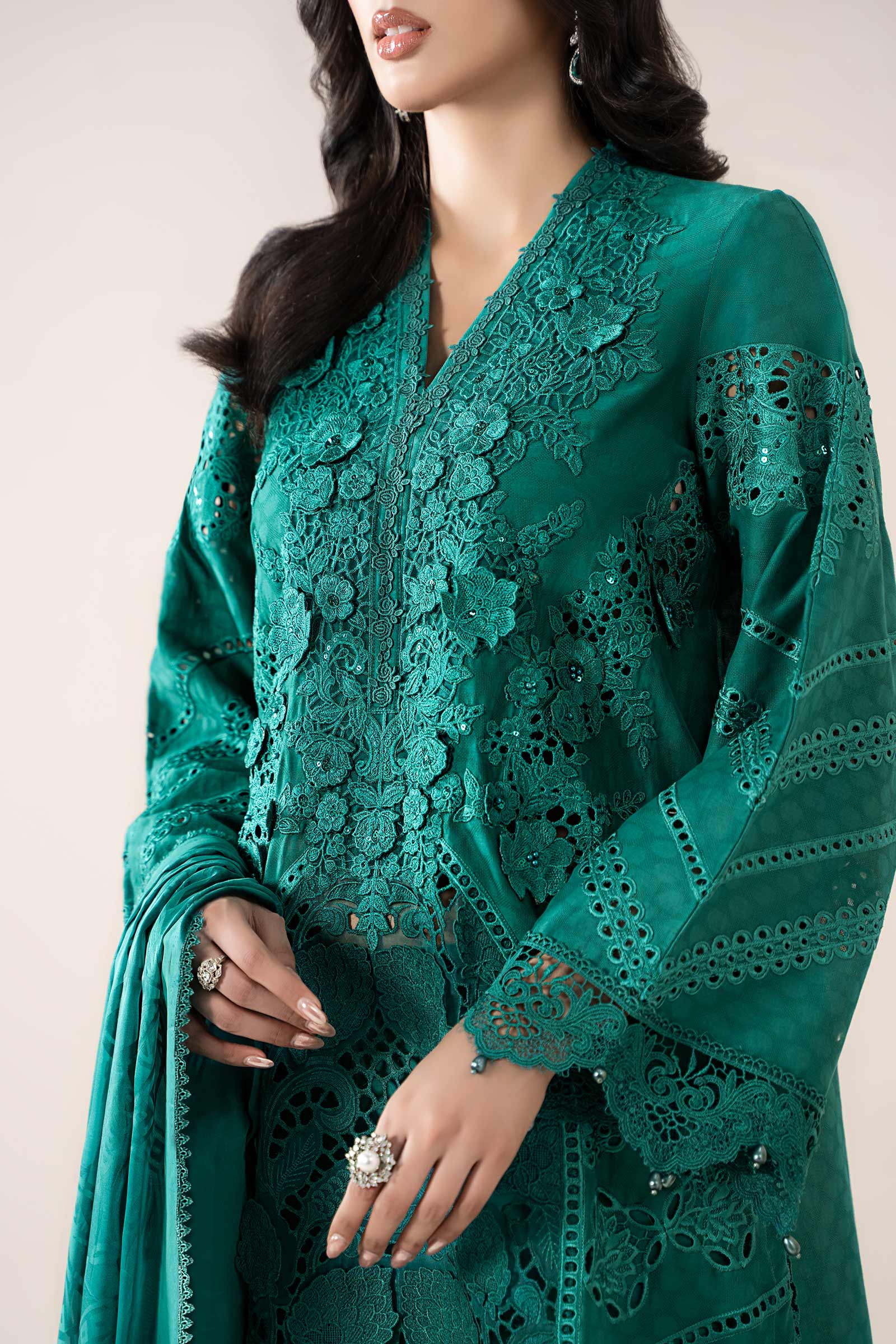 Sea Green Embroidered Jacquard Lawn Suit (3-Piece) - Image 4