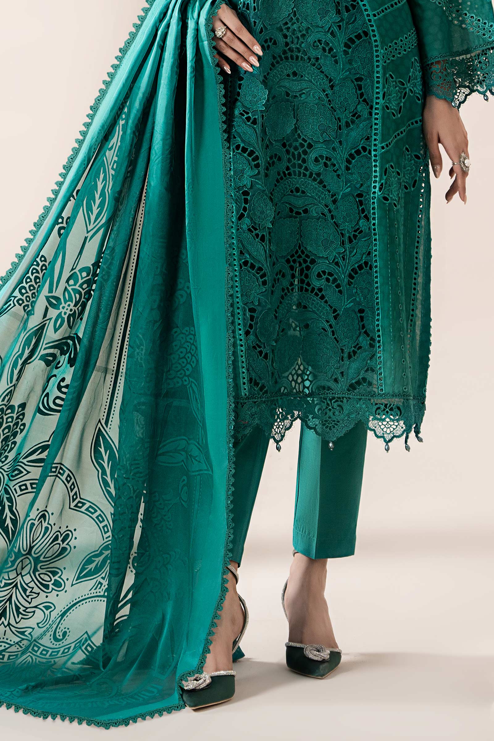 Sea Green Embroidered Jacquard Lawn Suit (3-Piece) - Image 5