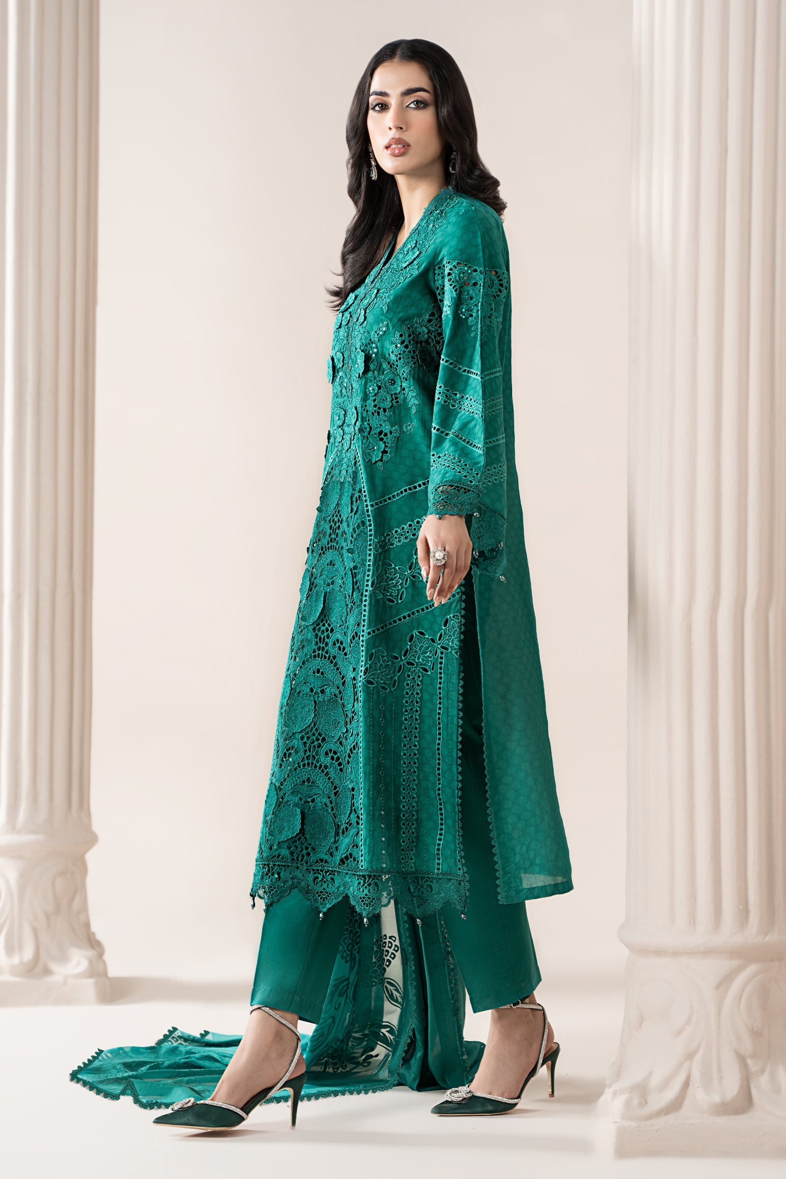 Sea Green Embroidered Jacquard Lawn Suit (3-Piece) - Image 6