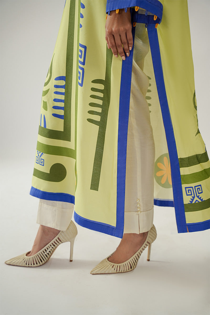 Sage Green Printed Khaadi Silk Long Kurta (1-Pc) - Image 7