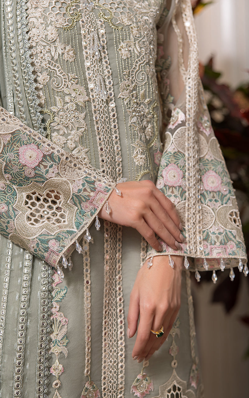 Pakistani Sage Green Embroidered Khaddi Jacquard 3-Piece Suit - Image 7