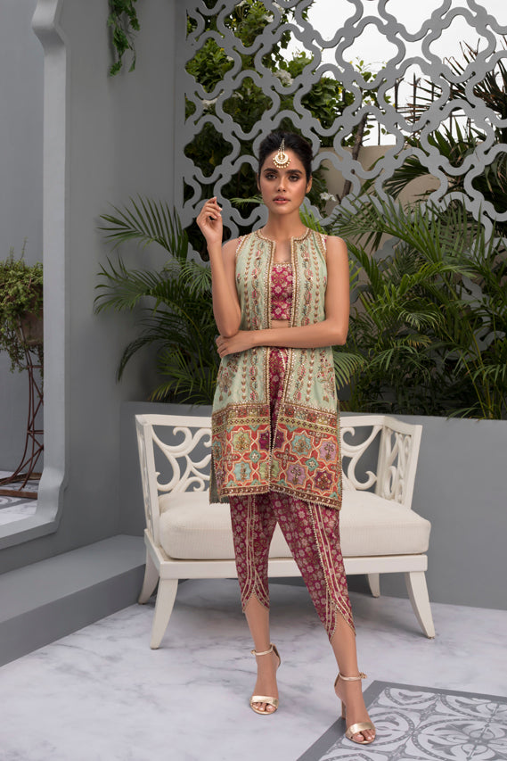 Mint Gota Embellished Khaddi Silk Salwar Kameez (3-Piece) - Image 2