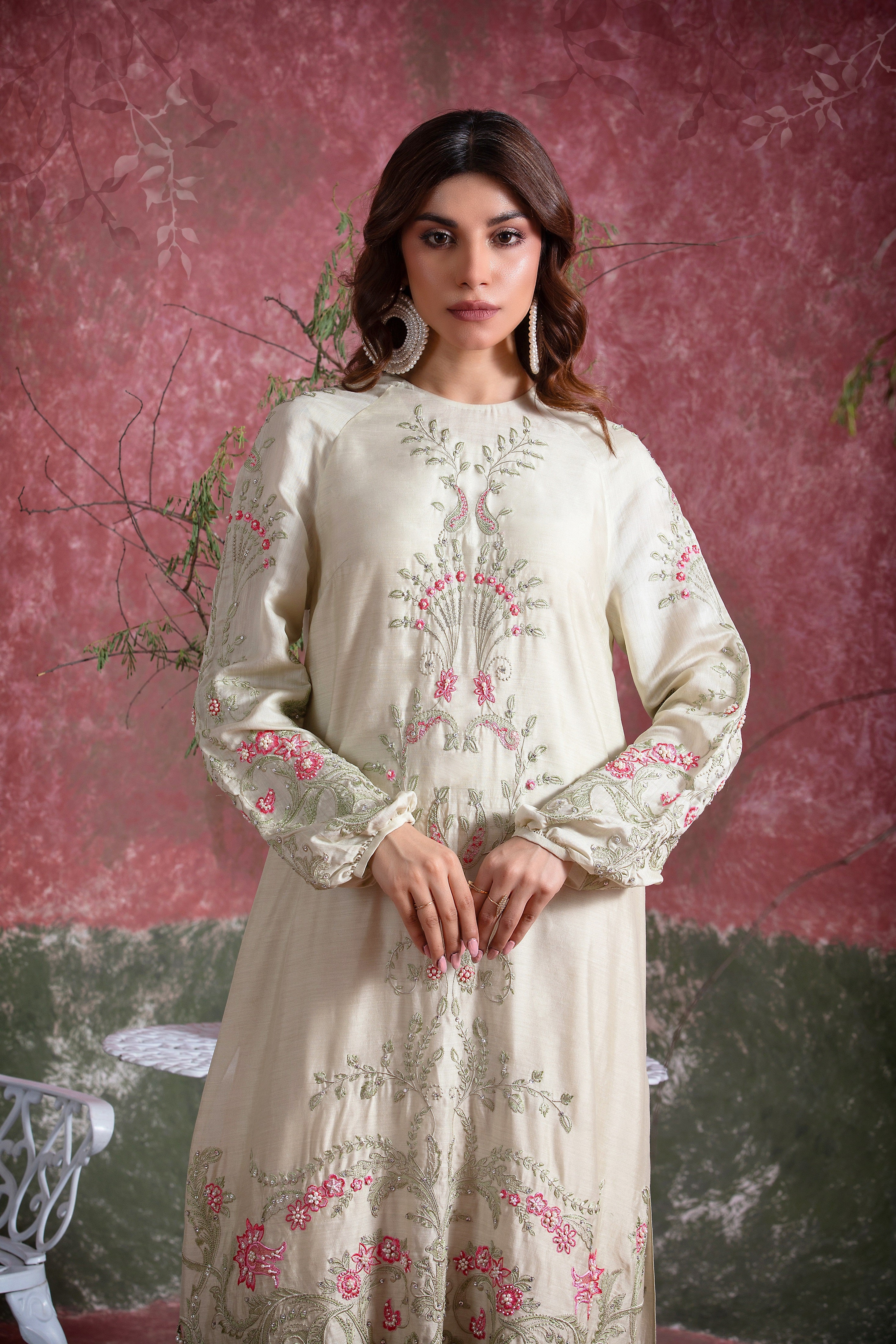 Meadow Mist Green Embroidered Khadi Silk Salwar Kameez (2-Piece) - Image 4