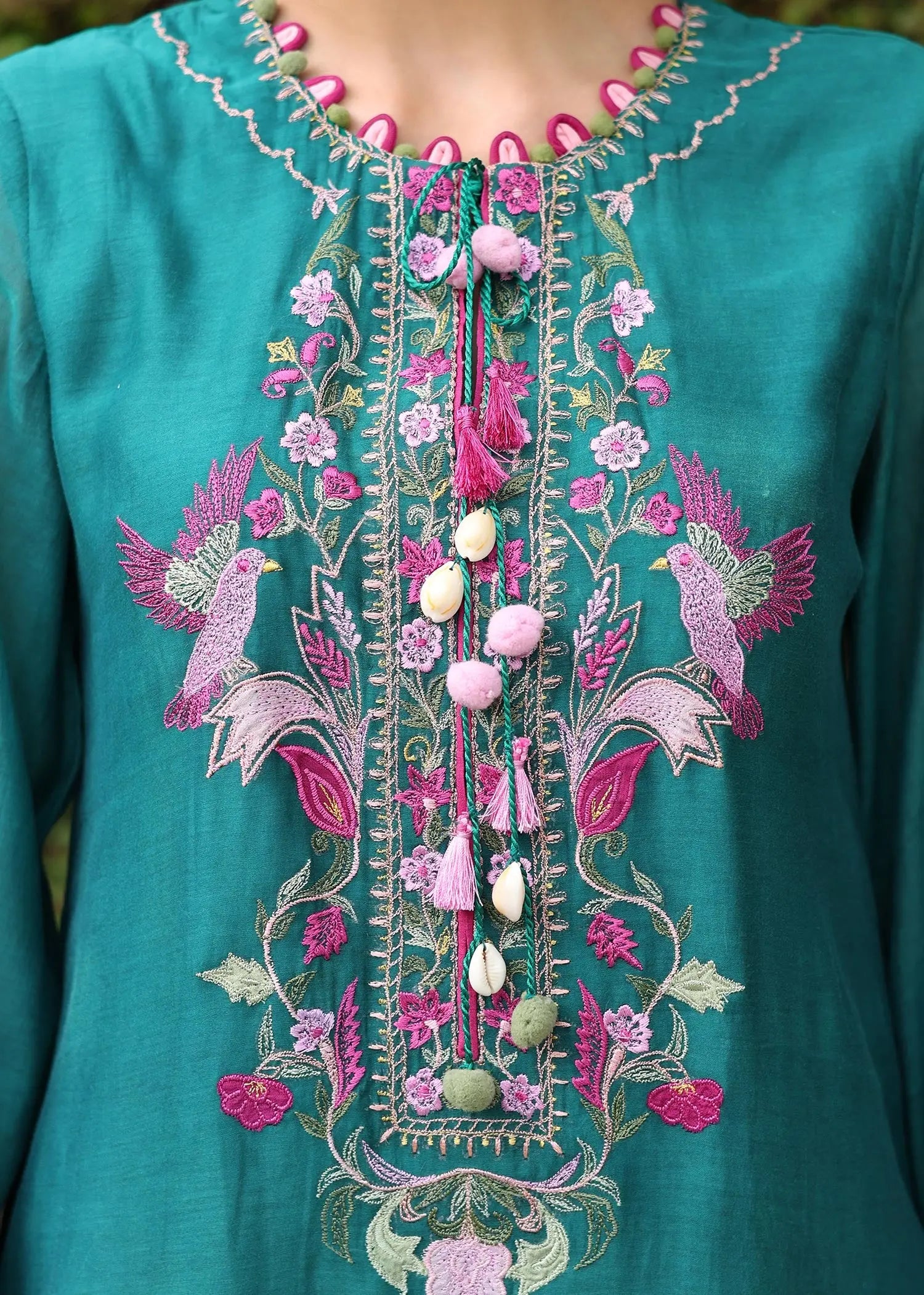 Emerald Green Embroidered Kora Cotton Salwar Kameez (3-Piece) - Image 5