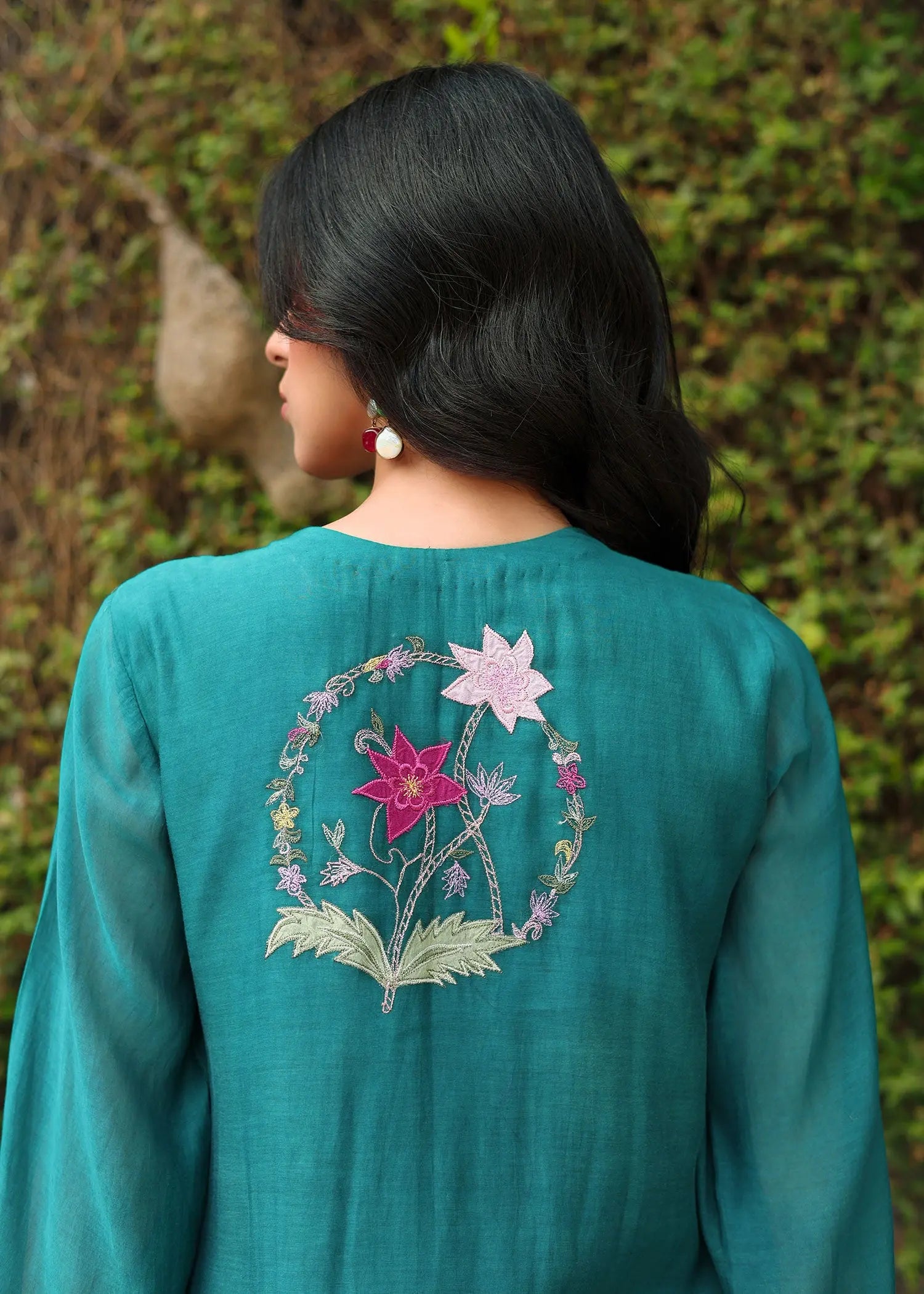 Emerald Green Embroidered Kora Cotton Salwar Kameez (3-Piece) - Image 8