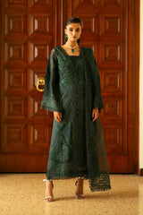 Pakistani Deep Green Cutwork Embroidered Silk Shirt Set (3-Piece) - Image 3