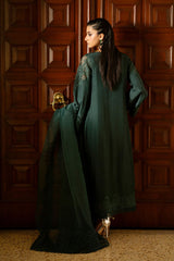Pakistani Deep Green Cutwork Embroidered Silk Shirt Set (3-Piece) - Image 4