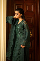 Pakistani Deep Green Cutwork Embroidered Silk Shirt Set (3-Piece) - Image 5