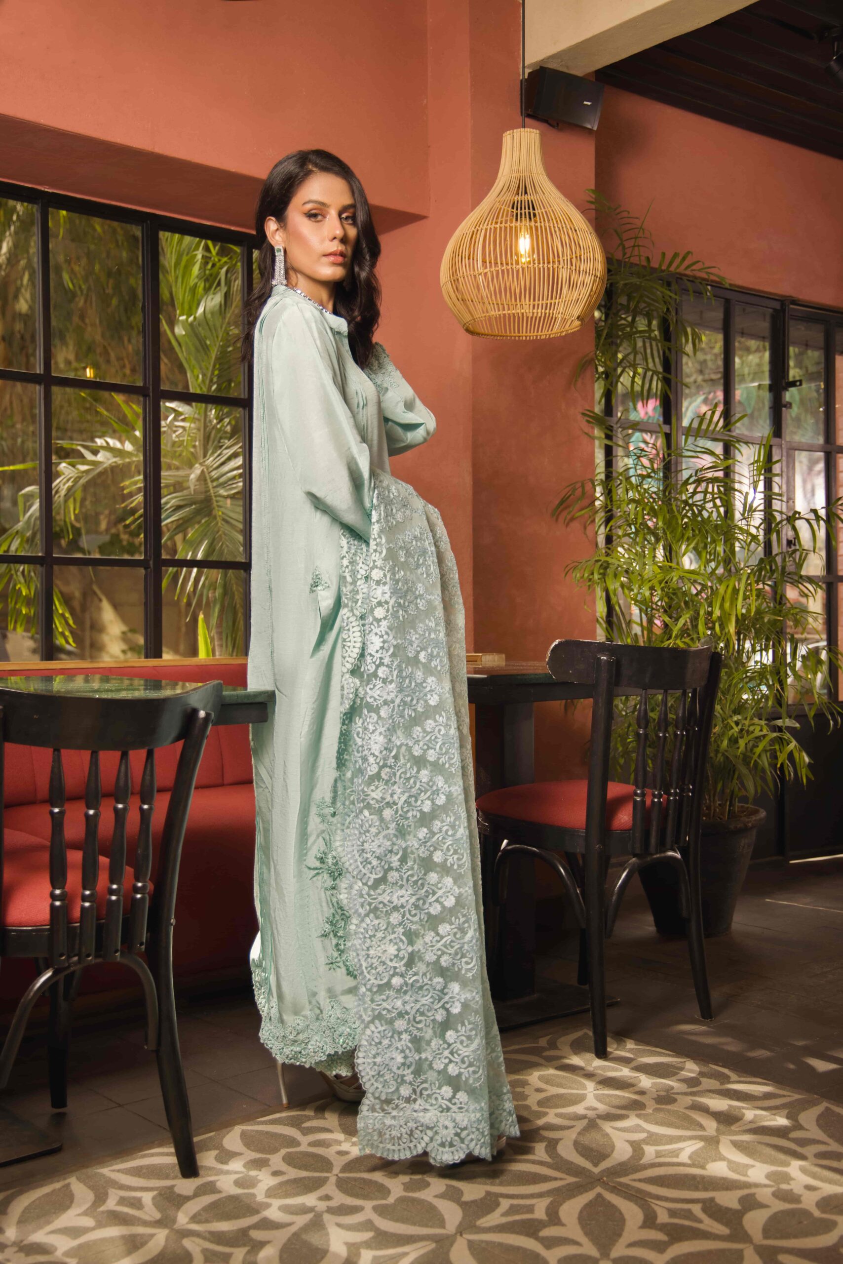 Ferozi Embroidered Korean Silk Salwar Kameez (3-Piece) - Image 3
