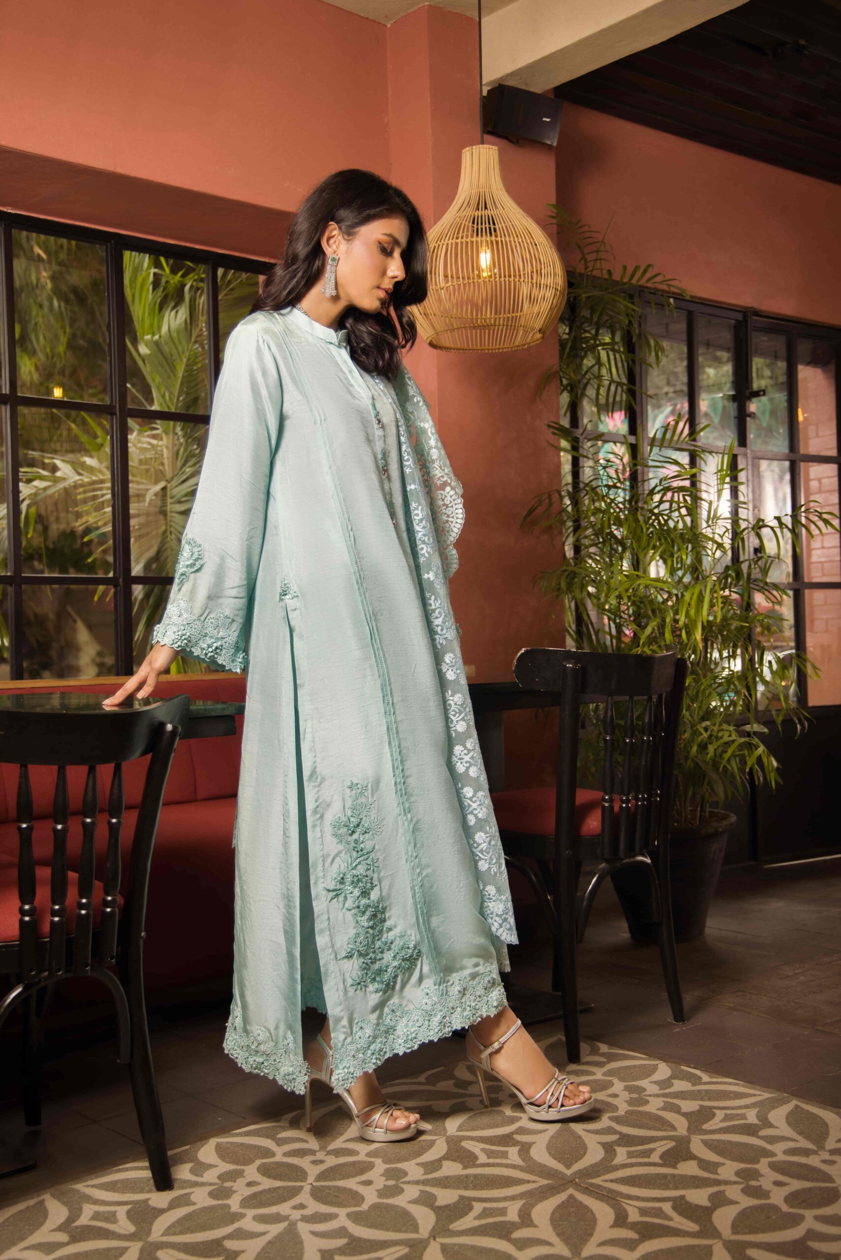 Ferozi Embroidered Korean Silk Salwar Kameez (3-Piece) - Image 4