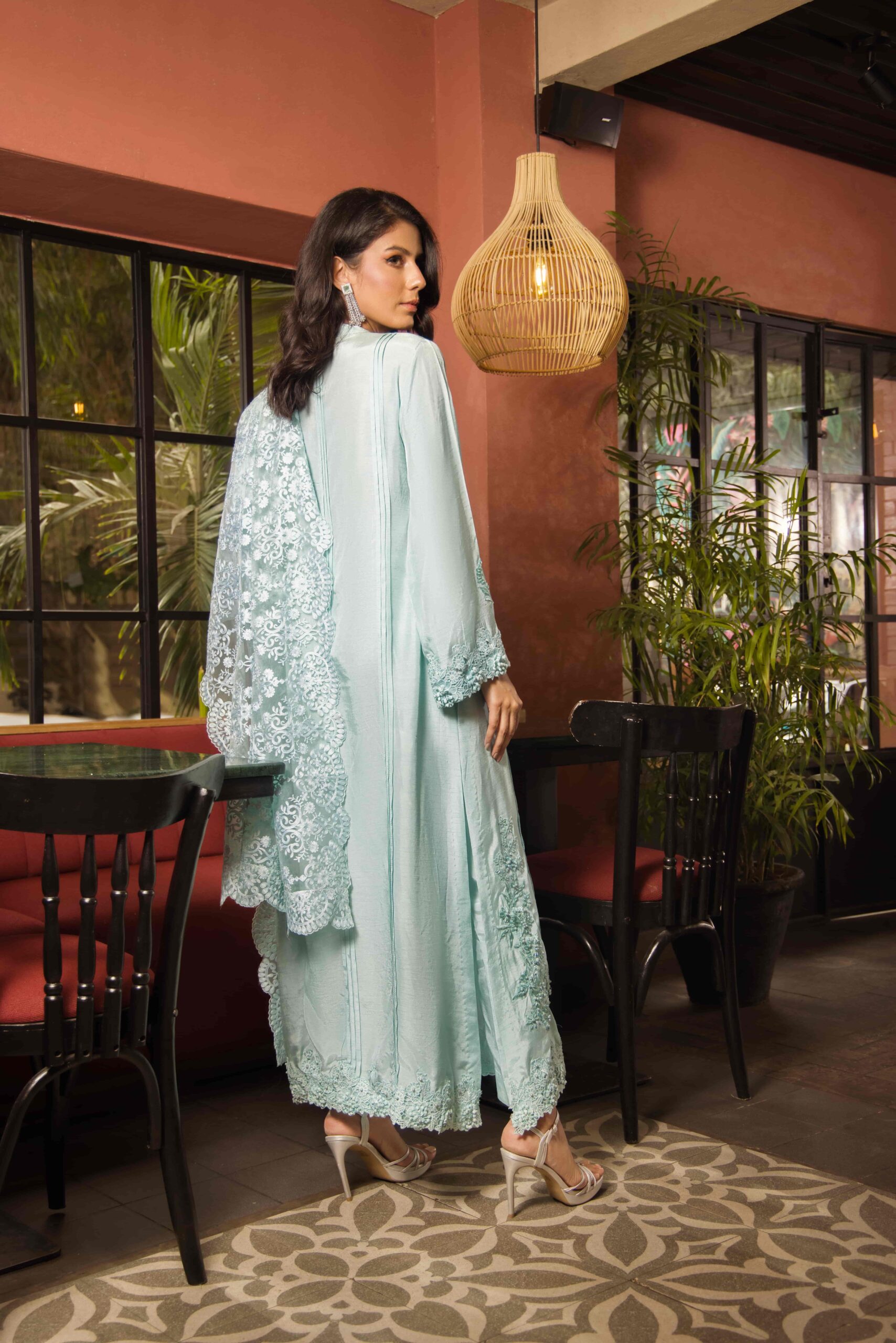 Ferozi Embroidered Korean Silk Salwar Kameez (3-Piece) - Image 5