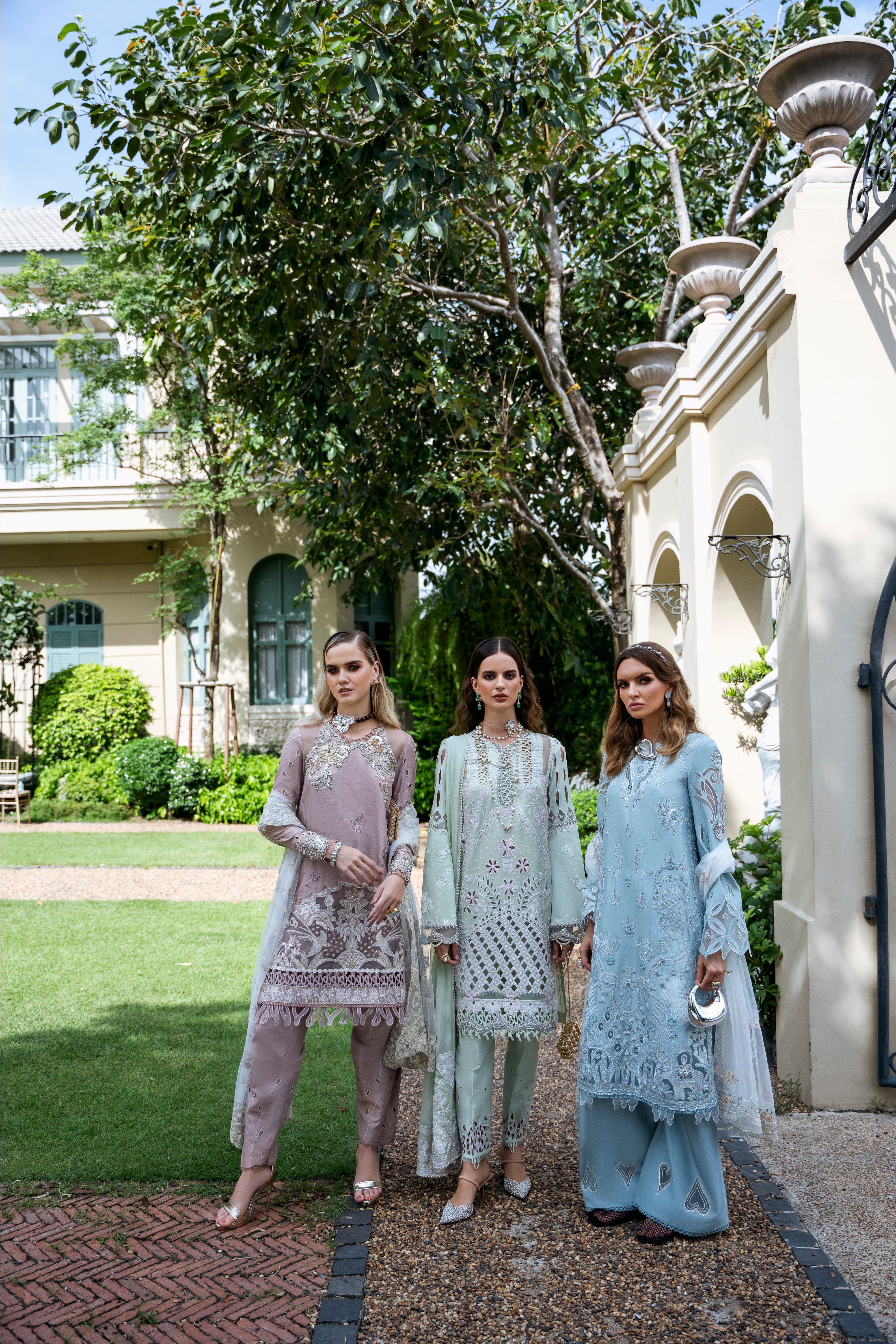 Pakistani Mint Green Embroidered Korean Silk Salwar Kameez (3-Piece) - Image 6