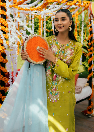 Dhani Green Embroidered Korean Silk Salwar Kameez (3-Piece) - Image 6