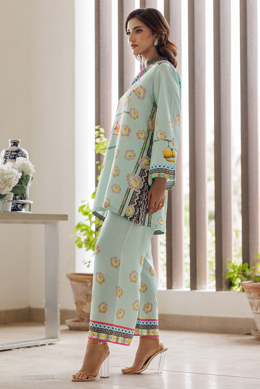 Pakistani Mint Green Printed Lawn Salwar Kameez (2-Piece) - Image 2