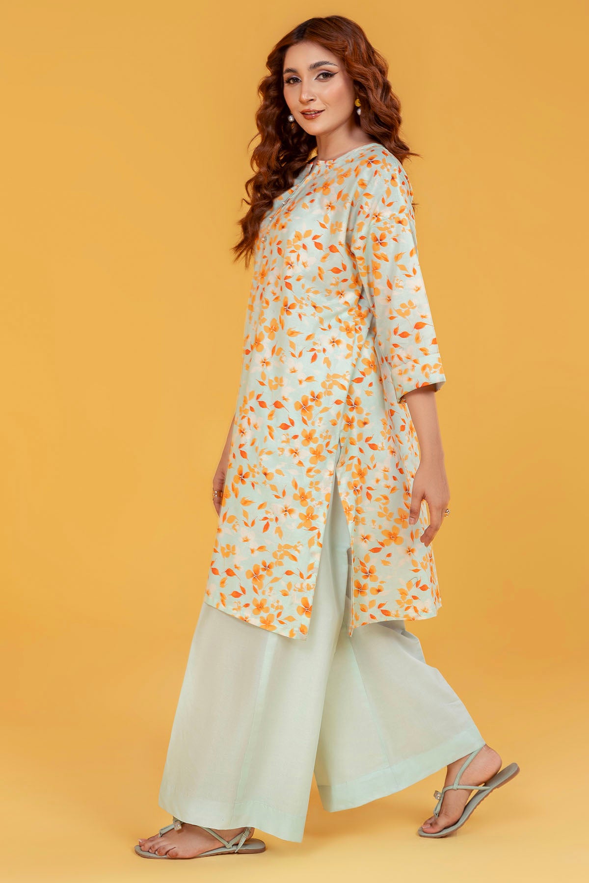 Pakistani Mint Green Digital Printed Lawn Kurta (2-Piece) - Image 2