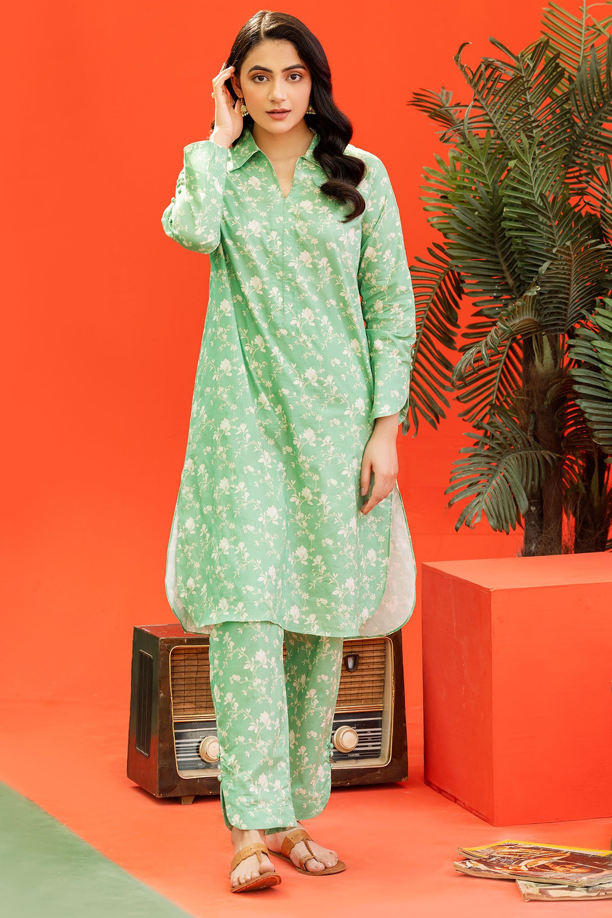 Mint Green Digital Printed Lawn Salwar Kameez (2-Piece) - Image 1