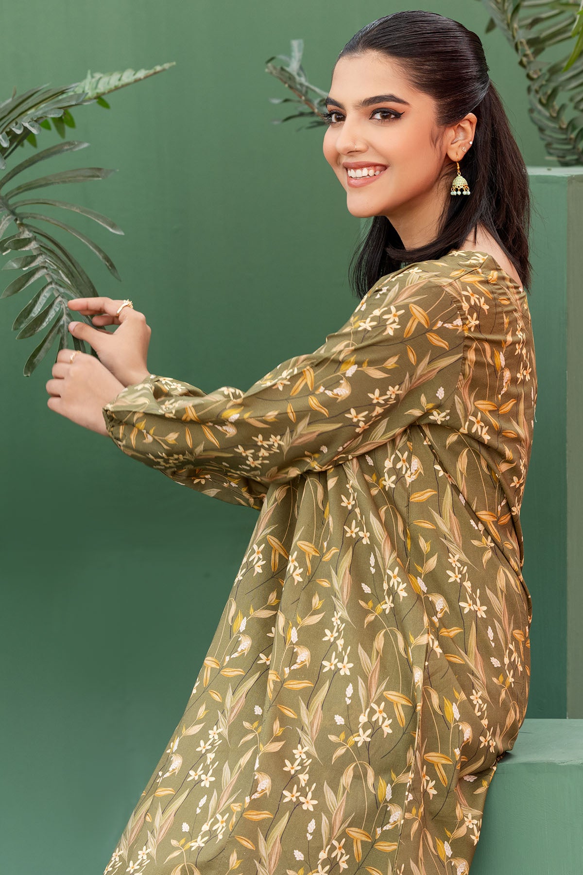 Olive Digital Printed Lawn Salwar Kameez (2-Piece) - Image 2