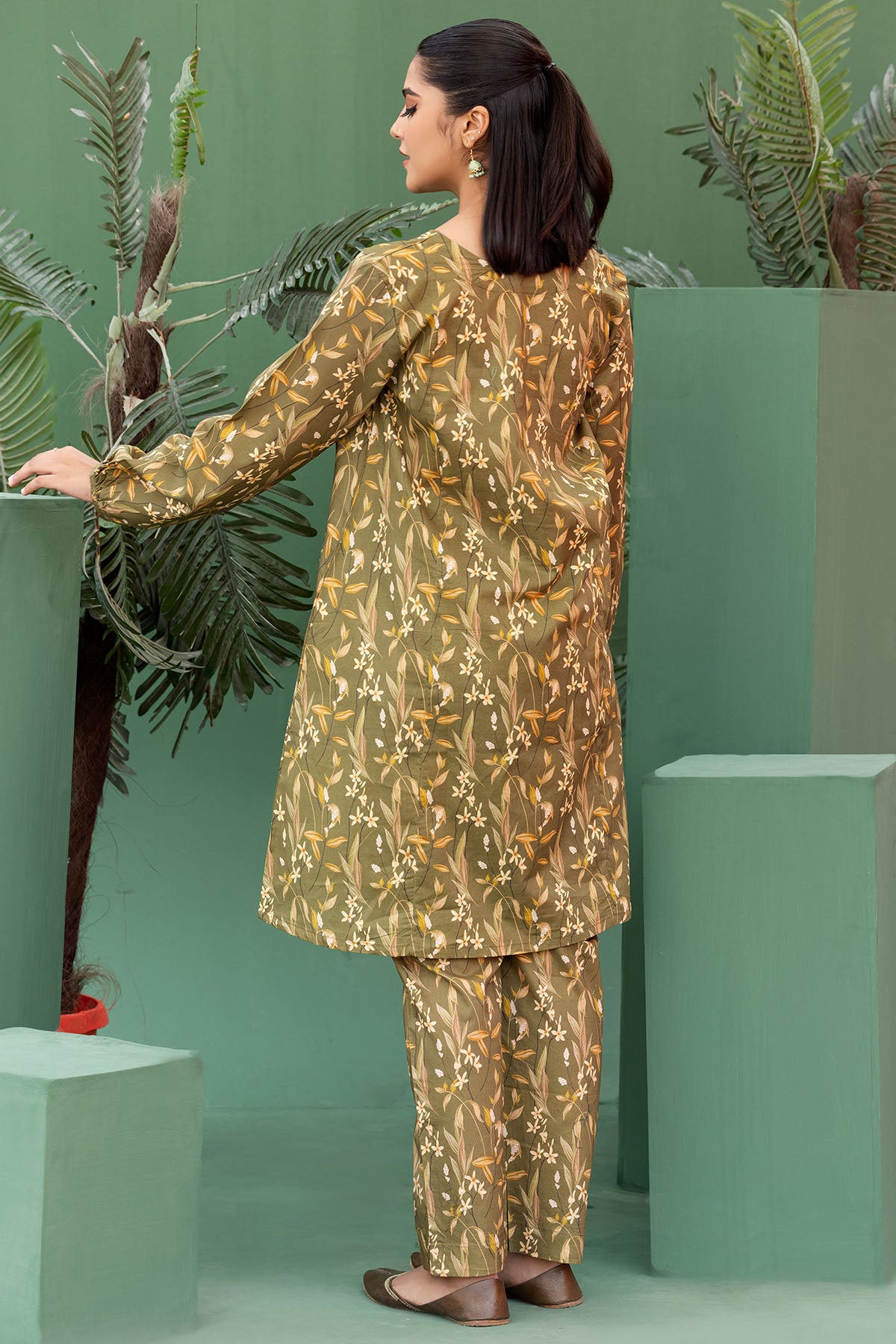 Olive Digital Printed Lawn Salwar Kameez (2-Piece) - Image 3