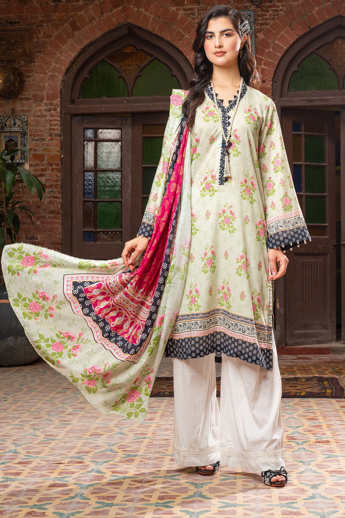 Pakistani Light Sage Digital Printed Lawn 3-Piece Suit - Image 2