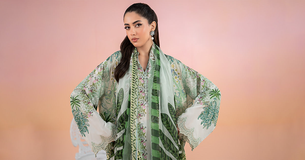 Pakistani Green Printed Lawn Salwar Kameez (3-Piece) - Image 7