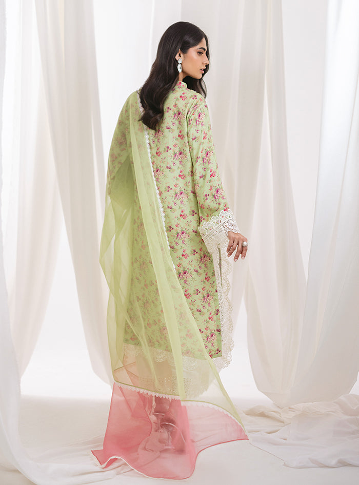 Mint Green Floral Embroidered Lawn Salwar Kameez (3-Piece) - Image 2