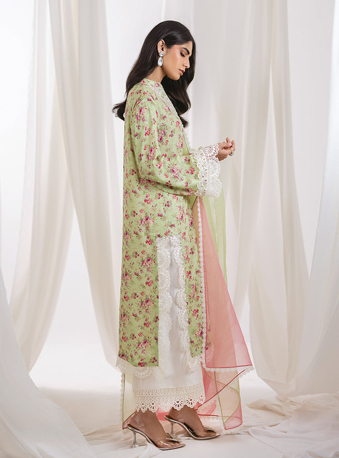 Mint Green Floral Embroidered Lawn Salwar Kameez (3-Piece) - Image 3