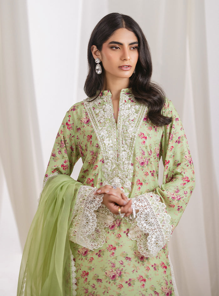 Mint Green Floral Embroidered Lawn Salwar Kameez (3-Piece) - Image 4
