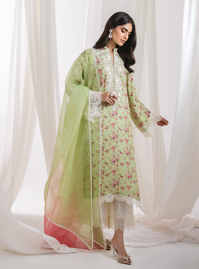 Mint Green Floral Embroidered Lawn Salwar Kameez (3-Piece) - Image 5