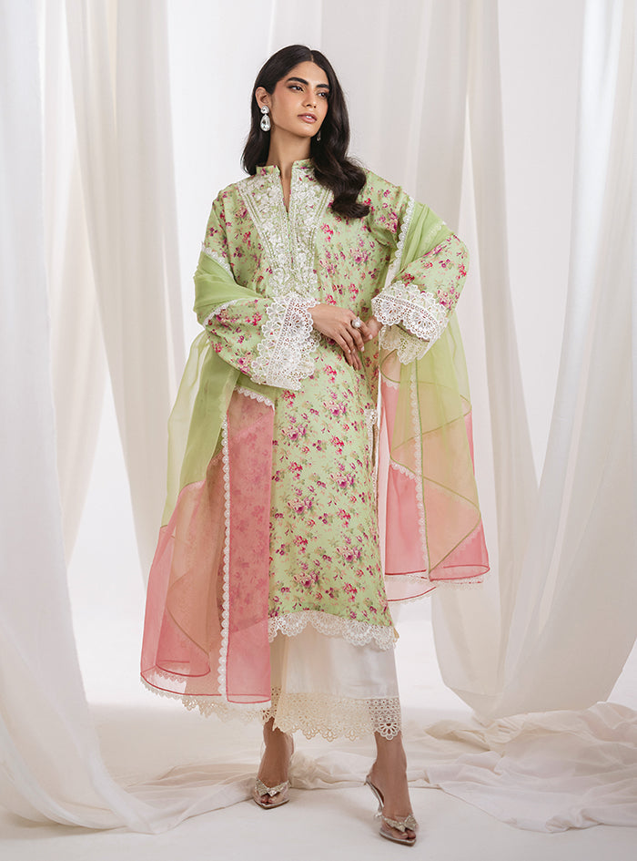 Mint Green Floral Embroidered Lawn Salwar Kameez (3-Piece) - Image 6