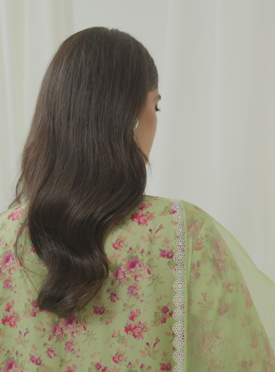 Mint Green Floral Embroidered Lawn Salwar Kameez (3-Piece) - Image 7