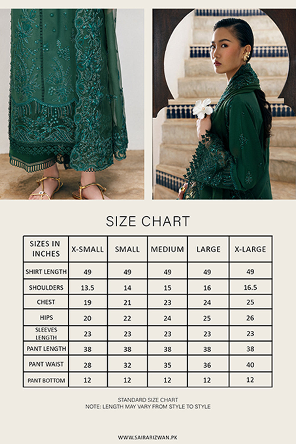 Pakistani Emerald Green Embroidered Lawn & Organza Salwar Kameez (3-Piece) - Image 8