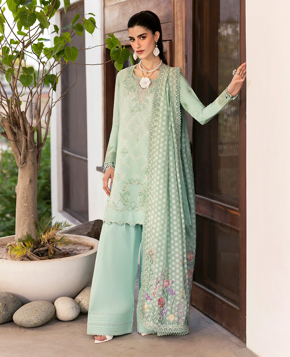 Mint Green Embroidered Lawn Salwar Kameez (3-Piece) - Image 2