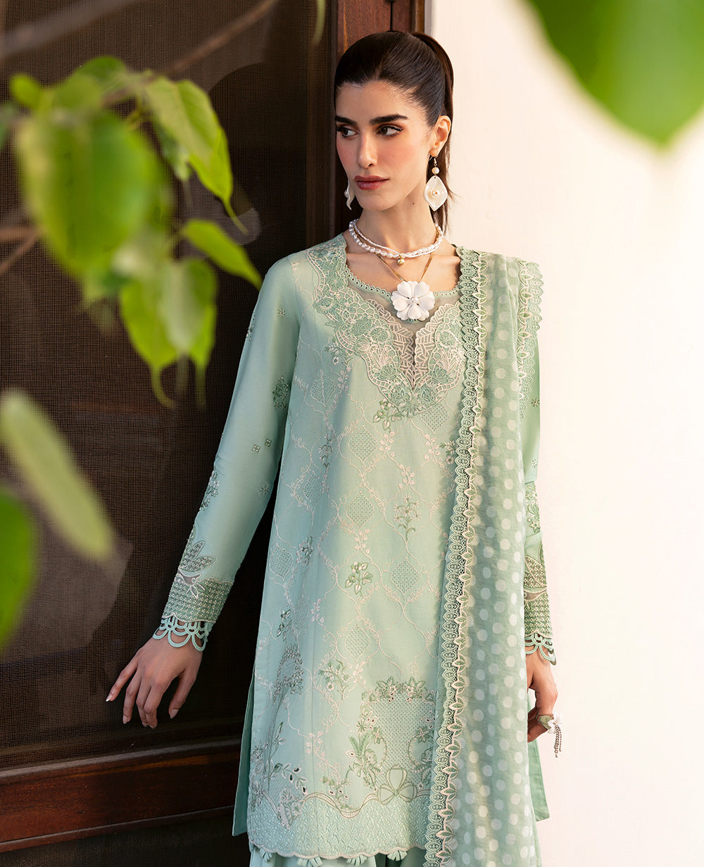 Mint Green Embroidered Lawn Salwar Kameez (3-Piece) - Image 3