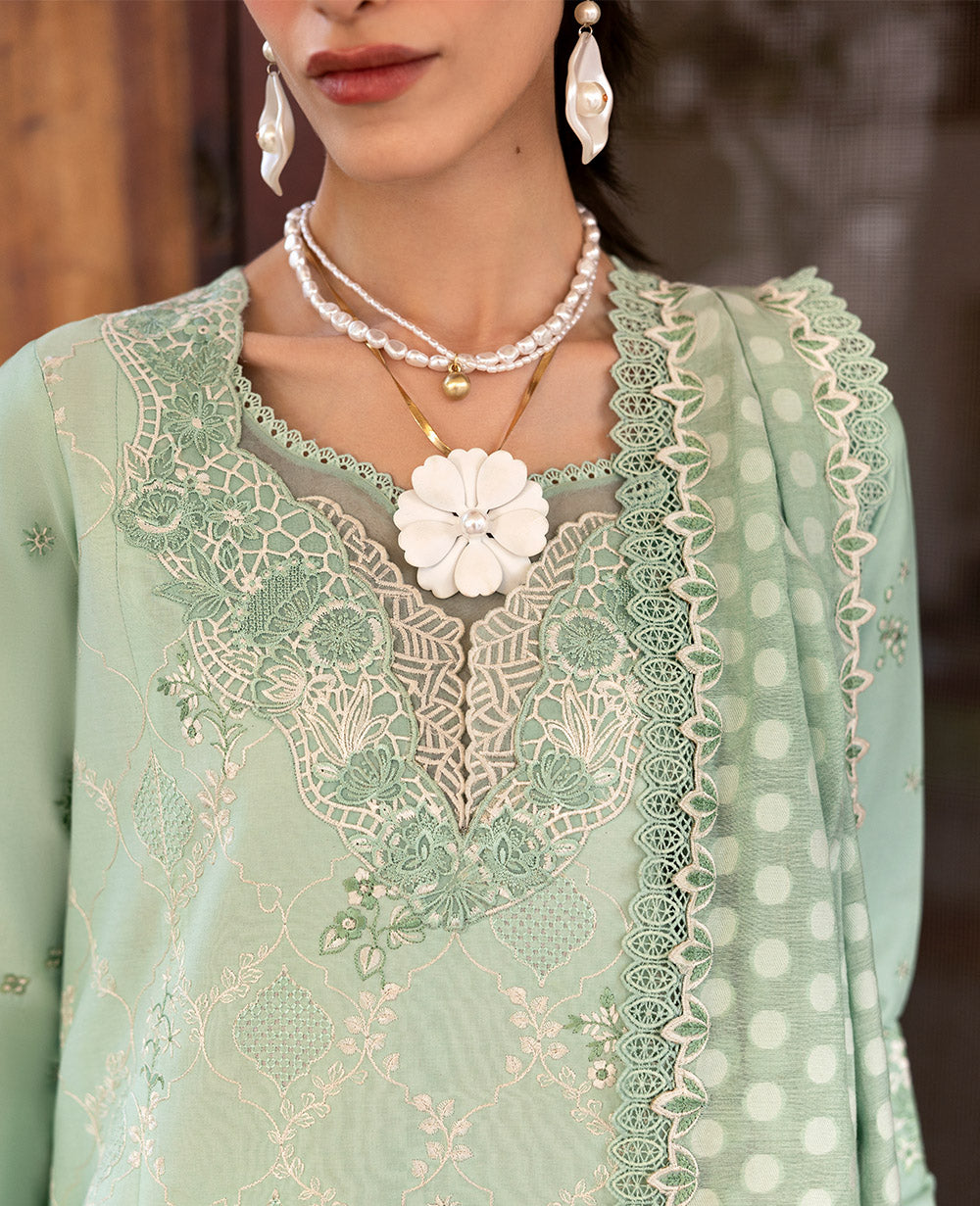 Mint Green Embroidered Lawn Salwar Kameez (3-Piece) - Image 4