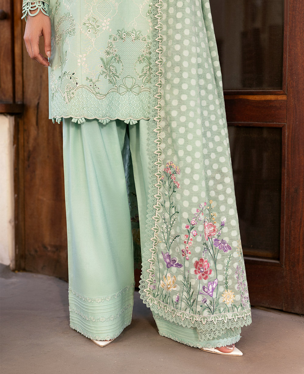 Mint Green Embroidered Lawn Salwar Kameez (3-Piece) - Image 5