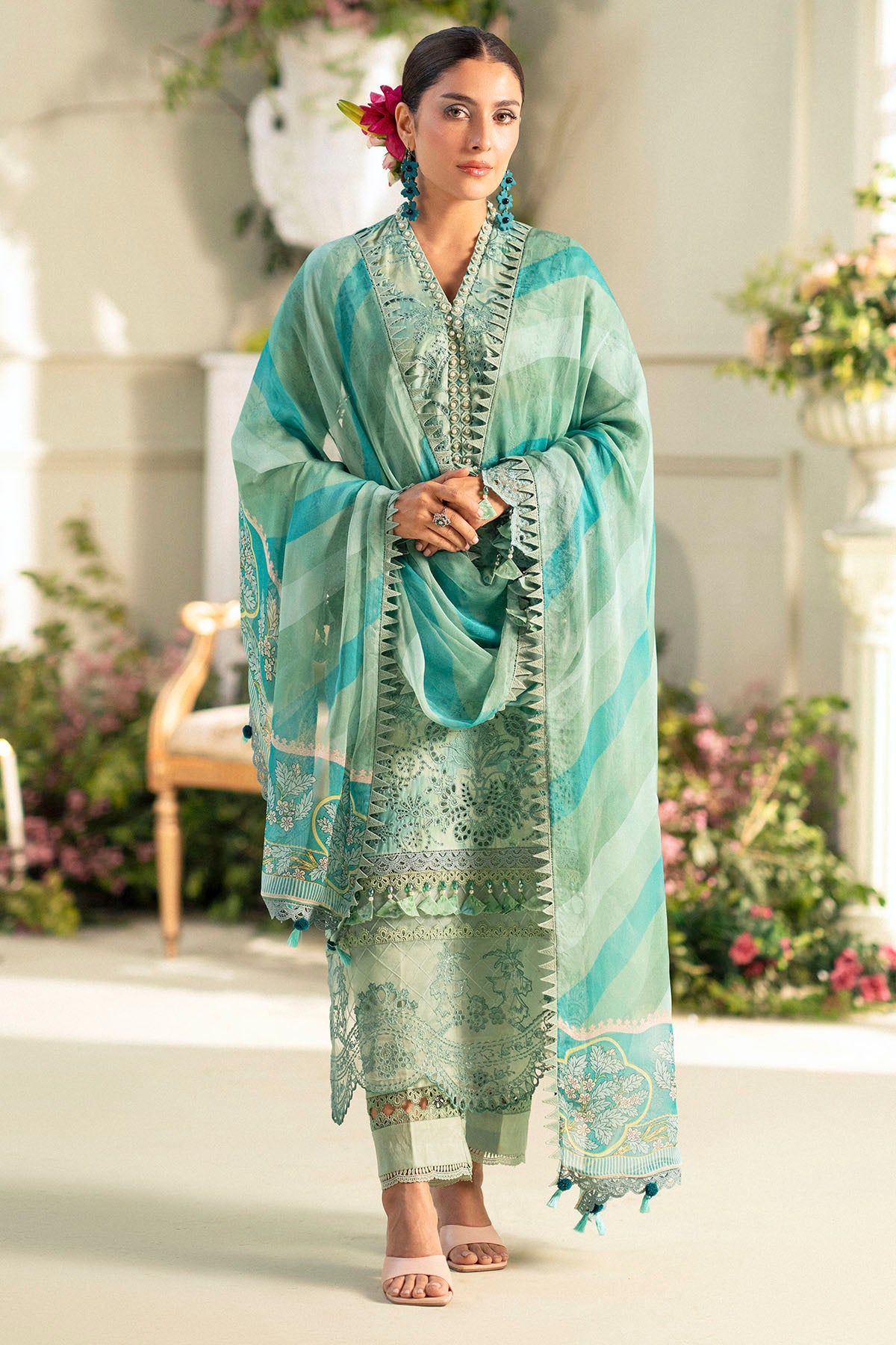 Seafoam Schiffli Embroidered Lawn 3-Piece Suit - Image 2