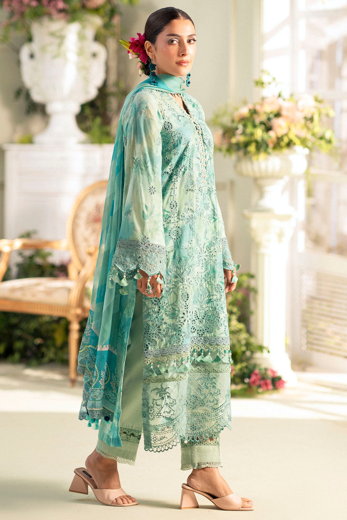 Seafoam Schiffli Embroidered Lawn 3-Piece Suit - Image 3
