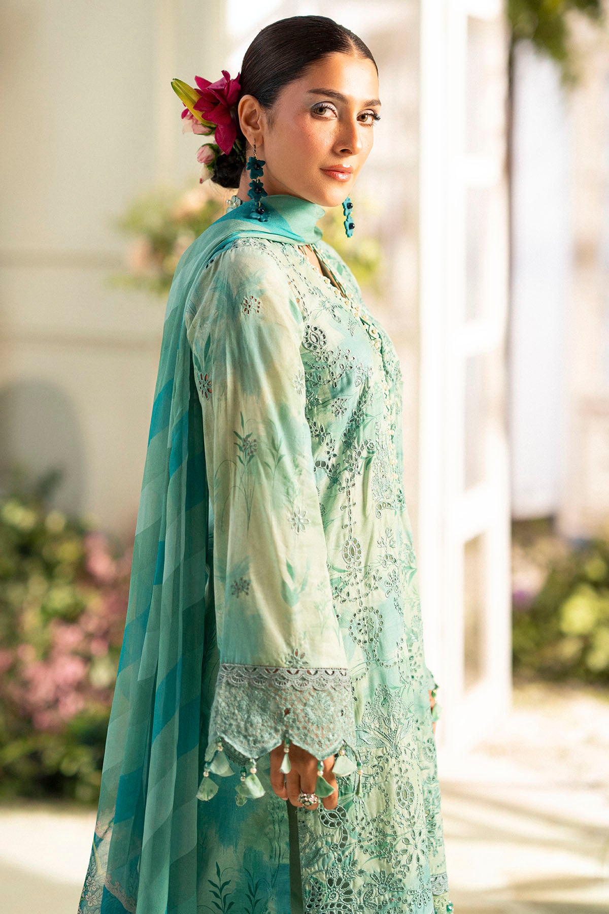 Seafoam Schiffli Embroidered Lawn 3-Piece Suit - Image 4