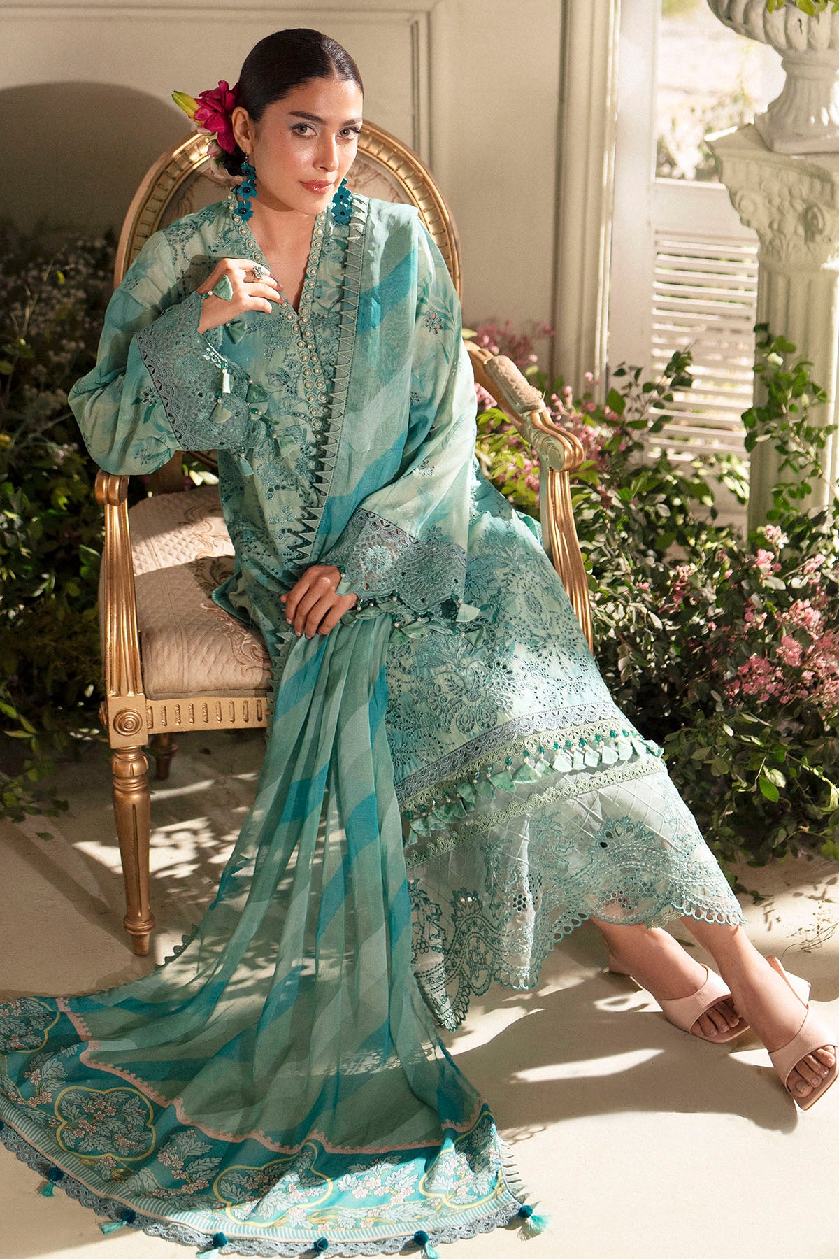 Seafoam Schiffli Embroidered Lawn 3-Piece Suit - Image 5